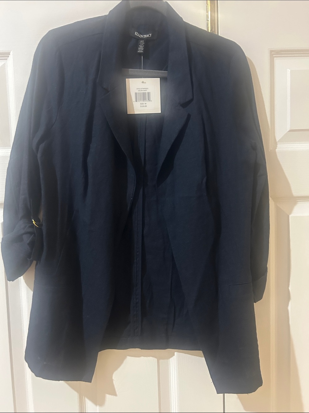 Ellen Tracy Navy Open-Front Relaxed Blazer